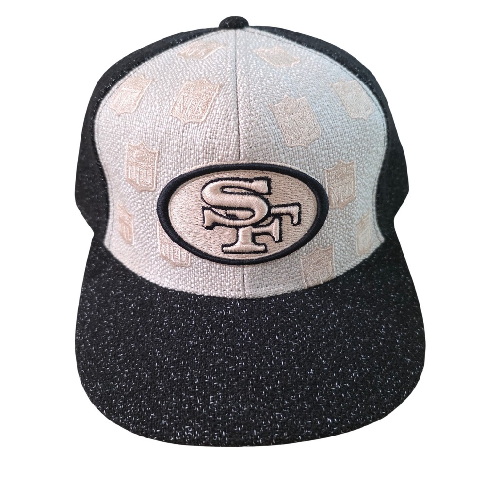 Reebok San Francisco 49ers Hat Mens 7 7/8 NFL Fitted Black Cream Textured Cap